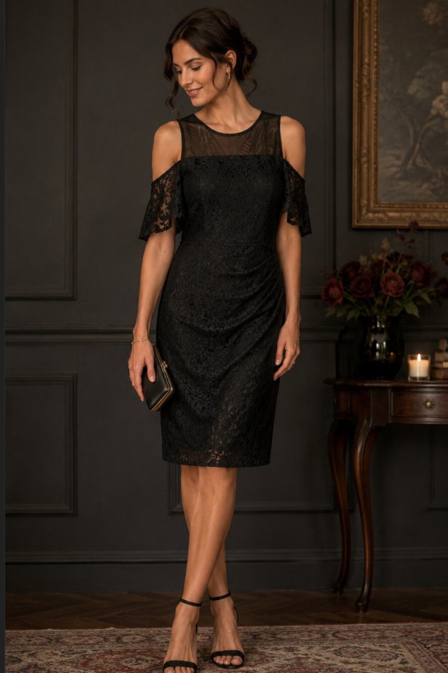 Chaps NWOT Sz 10 Women's Off Shoulder Lace Whimsygoth Preppy Dress